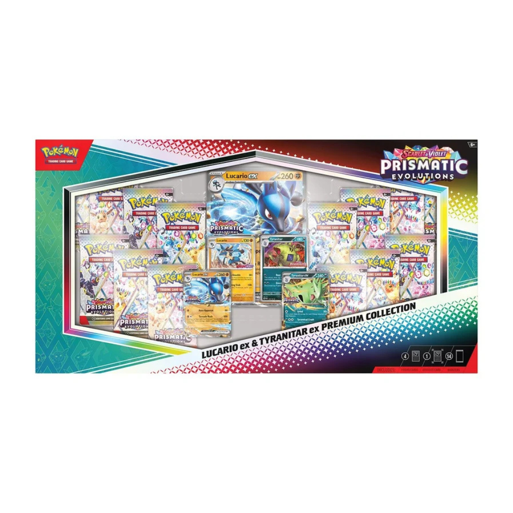 Pokemon Prismatic Evolution Lucario ex & Tyranitar ex Premium Collection — ouvert en direct